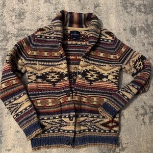 American Eagle Outfitters Men's Patterned Cardigan - Blue, Red, Tan